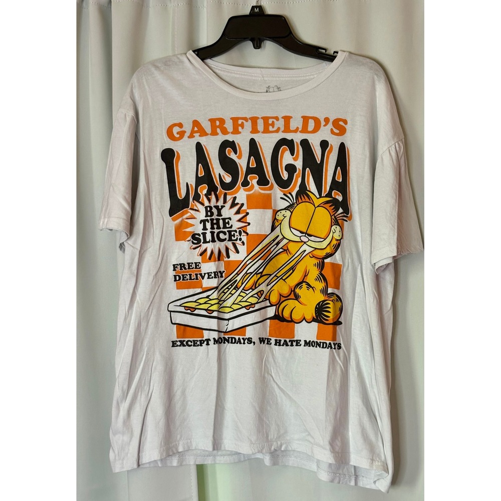 Garfield Lasagna By The Slice Graphic Tee Mens Large White Short Sleeve T-Shirt